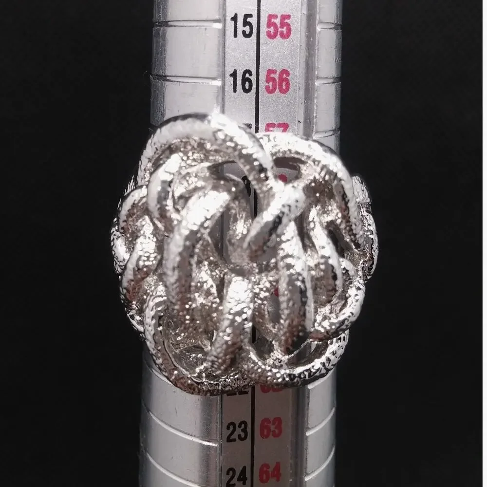 Chunky Knotted Brutalist Ring Unisex Textured Silver Plated Vintage Modernist